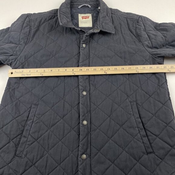Levi’s Diamond Quilted Jacket Men’s L Navy Blue Insulated Snap Up Coat Cotton - Picture 5 of 12